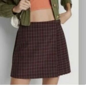 Wild Fable Women’s XL Plaid Mini Skirt Pleated faux wrap Burgundy 90s retro nwt